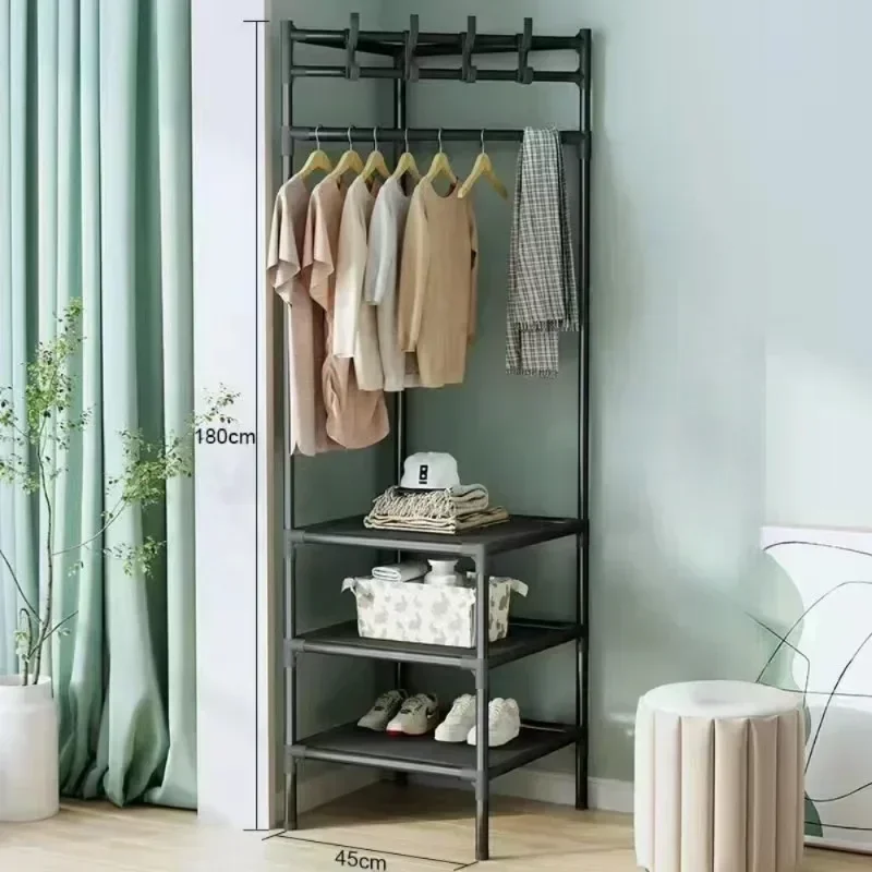 Portant d’Angle Multi-Couches avec Table de Nuit – Porte-Manteaux et Étagères pour Chambre