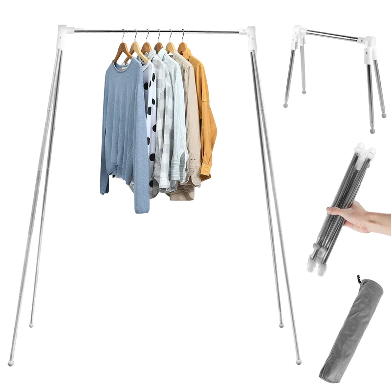 Portant à Vêtements Pliable sur Pied – Séchoir Ajustable pour Maison, Camping, Voyage et Extérieur