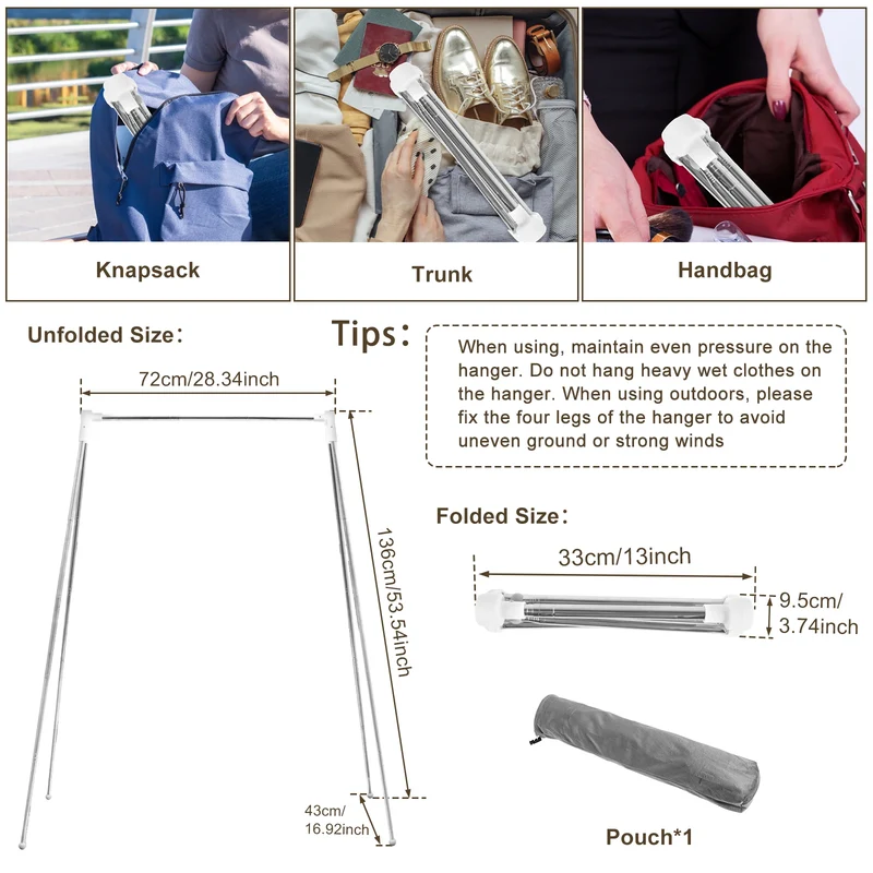 Portant à Vêtements Pliable sur Pied – Séchoir Ajustable pour Maison, Camping, Voyage et Extérieur