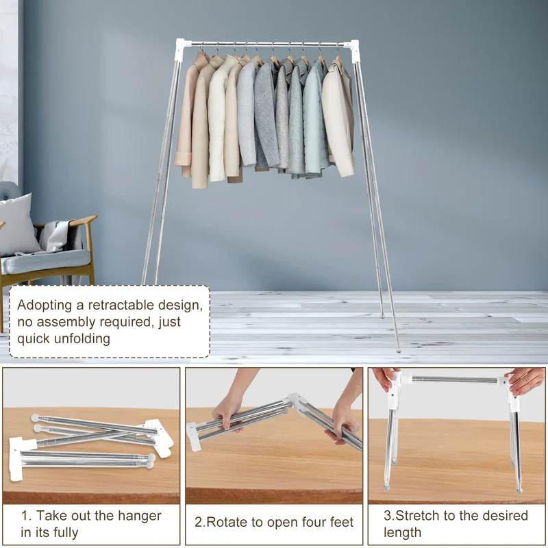 Portant à Vêtements Pliable sur Pied – Séchoir Ajustable pour Maison, Camping, Voyage et Extérieur