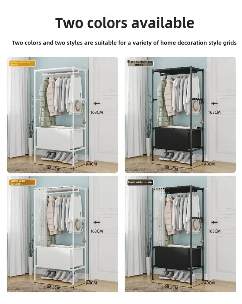 Armoire portable avec étagère à chaussures et housse, organiseur de rangement avec étagères et 4 poches latérales spacieuses pour chambre