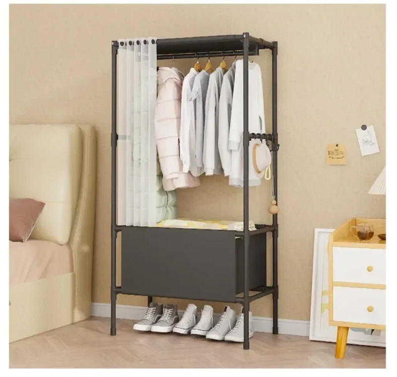 Armoire portable avec étagère à chaussures et housse, organiseur de rangement avec étagères et 4 poches latérales spacieuses pour chambre