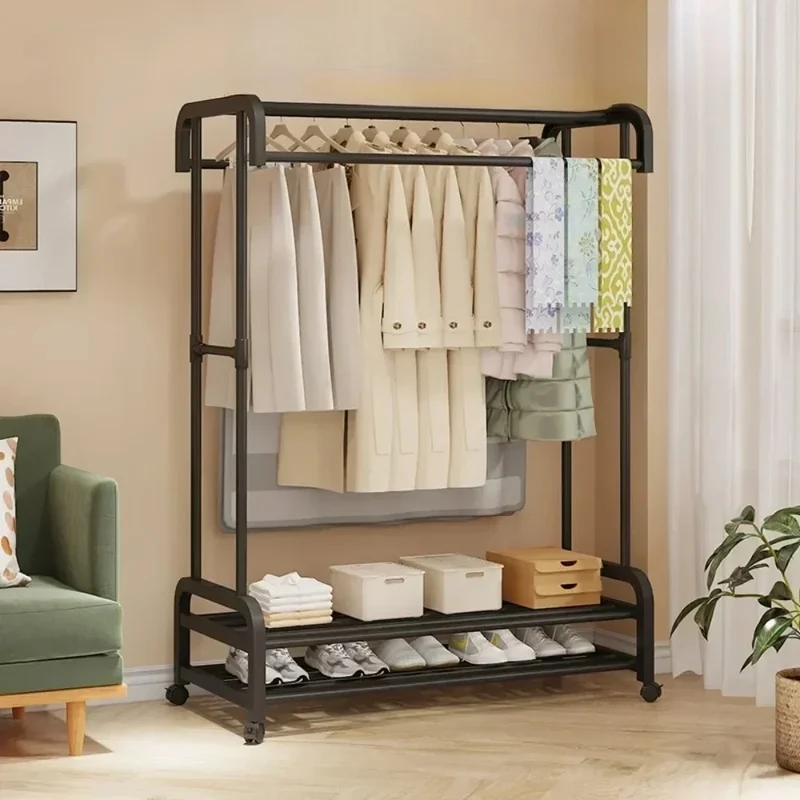 Portant à vêtements multifonction à plusieurs niveaux – Avec roulettes et étagères
