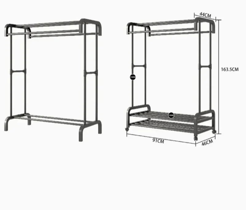 Portant à vêtements multifonction à plusieurs niveaux – Avec roulettes et étagères