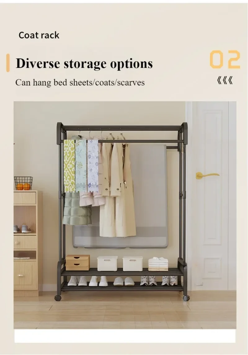 Portant à vêtements multifonction à plusieurs niveaux – Avec roulettes et étagères