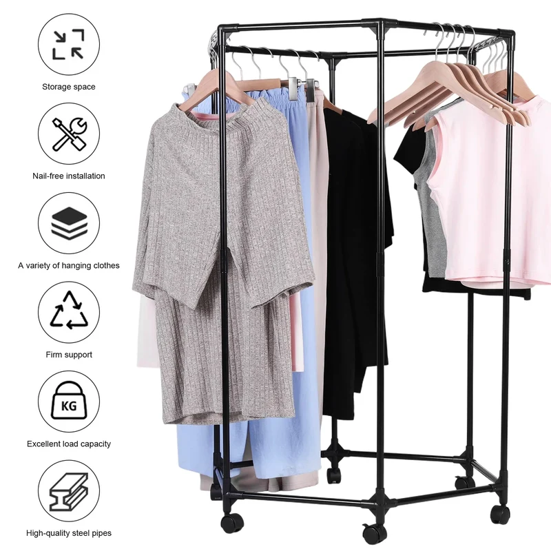 Portant hexagonal robuste avec roulettes – Métal – Vêtements et manteaux