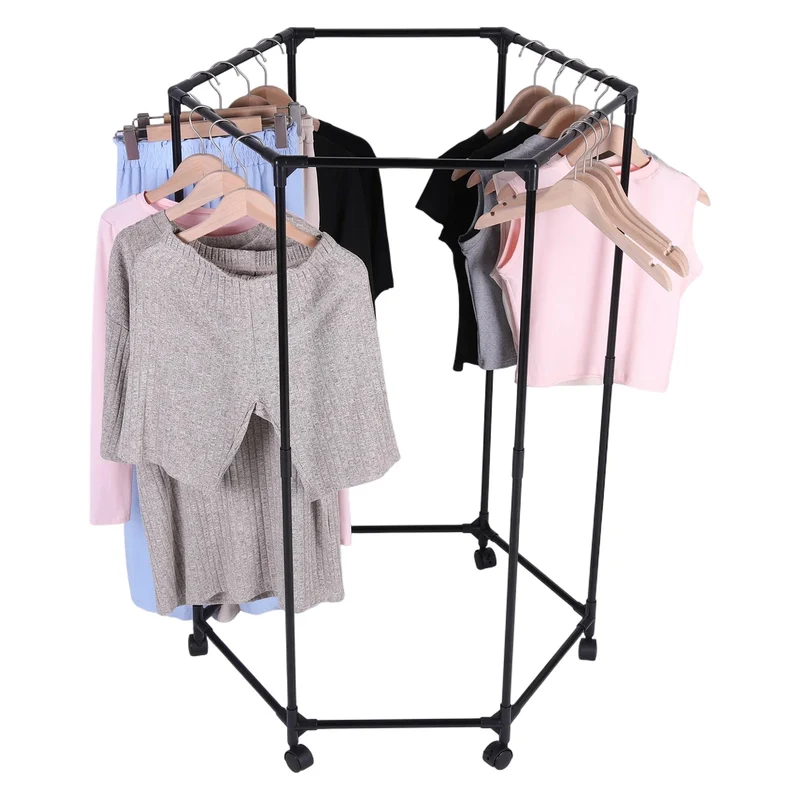 Portant hexagonal robuste avec roulettes – Métal – Vêtements et manteaux