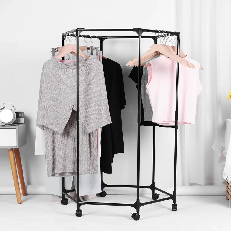 Portant hexagonal robuste avec roulettes – Métal – Vêtements et manteaux