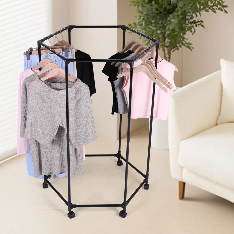 Portant hexagonal robuste avec roulettes – Métal – Vêtements et manteaux