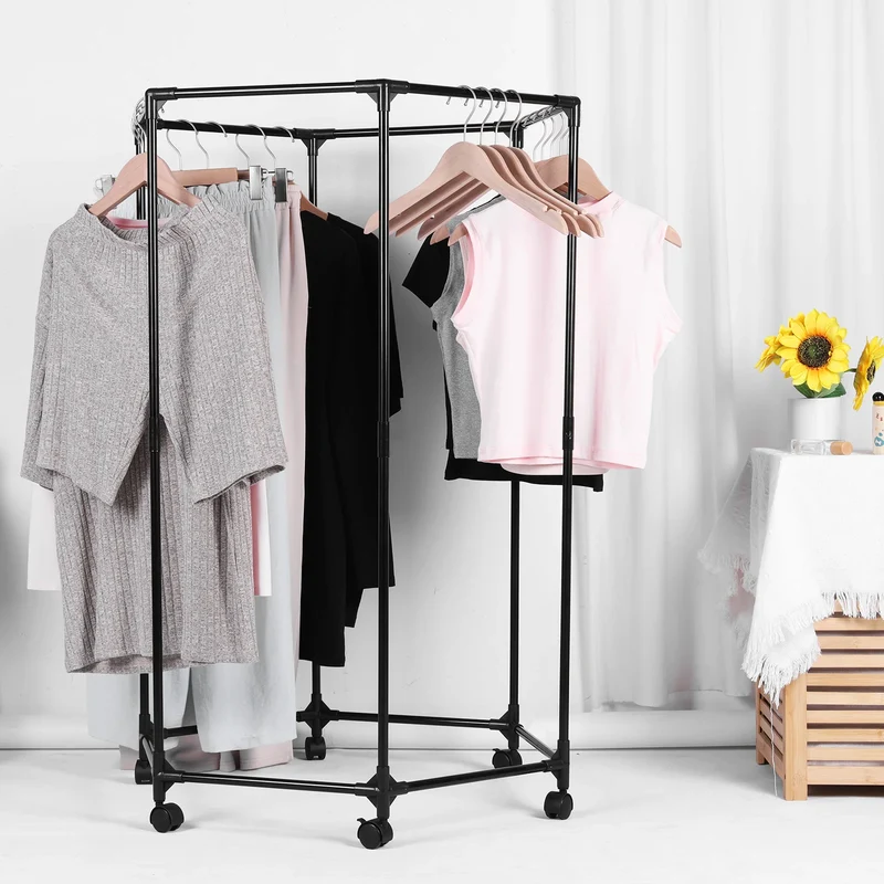 Portant hexagonal robuste avec roulettes – Métal – Vêtements et manteaux