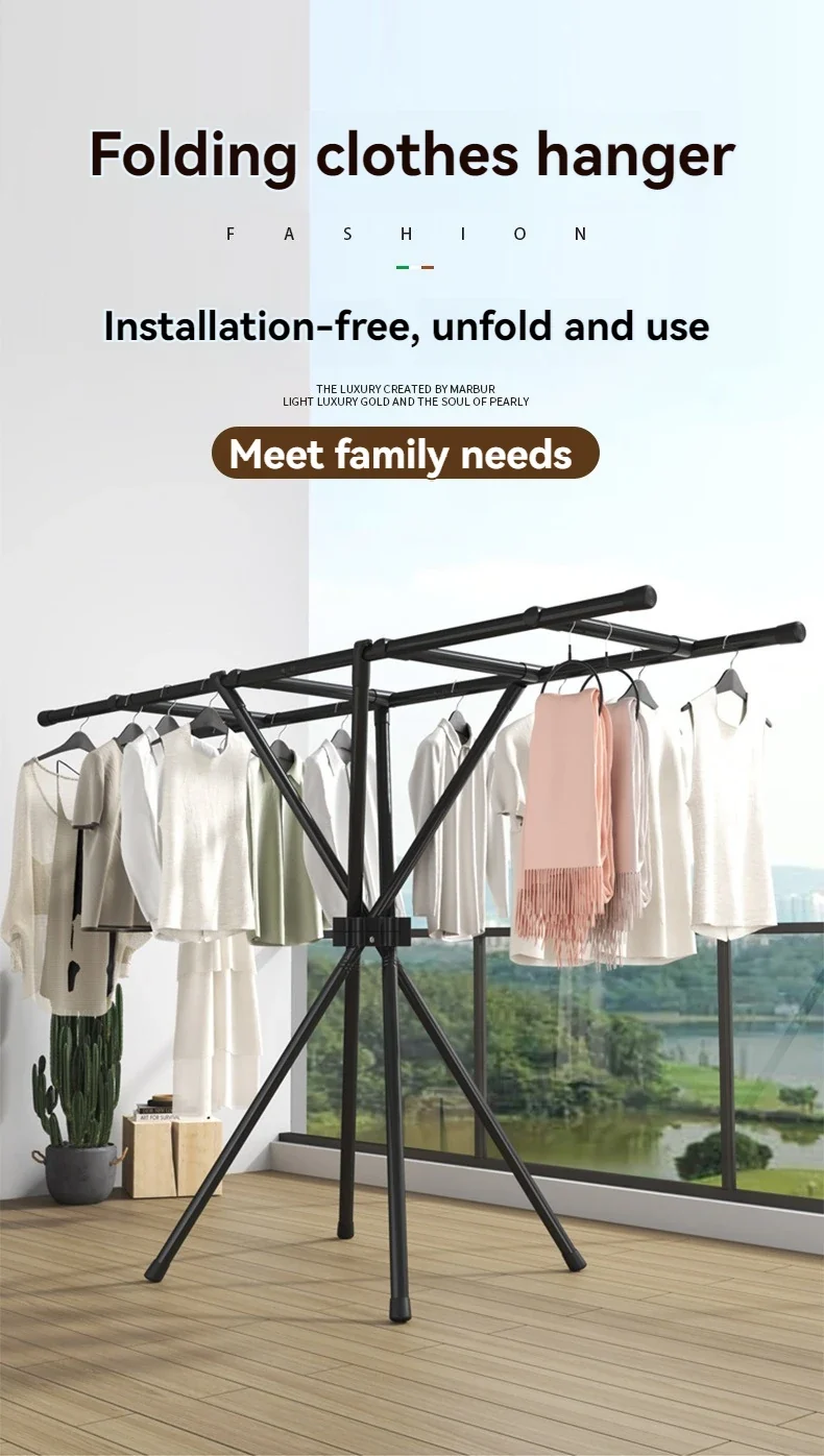 Portant à vêtements pliable – Du sol au plafond – Utilisation intérieure et balcon