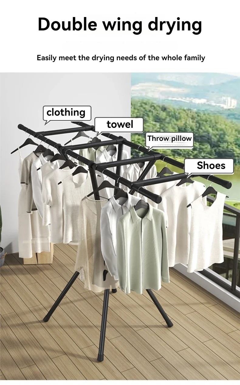 Portant à vêtements pliable – Du sol au plafond – Utilisation intérieure et balcon