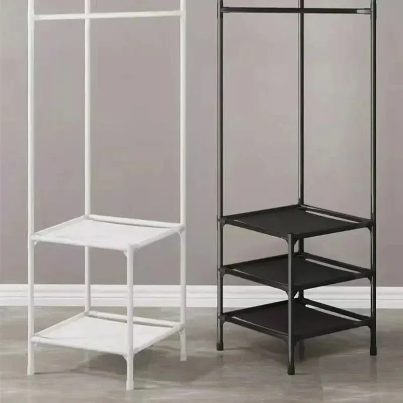 Portant à vêtements d’angle multifonction avec étagères – Métal inoxydable – 3 niveaux