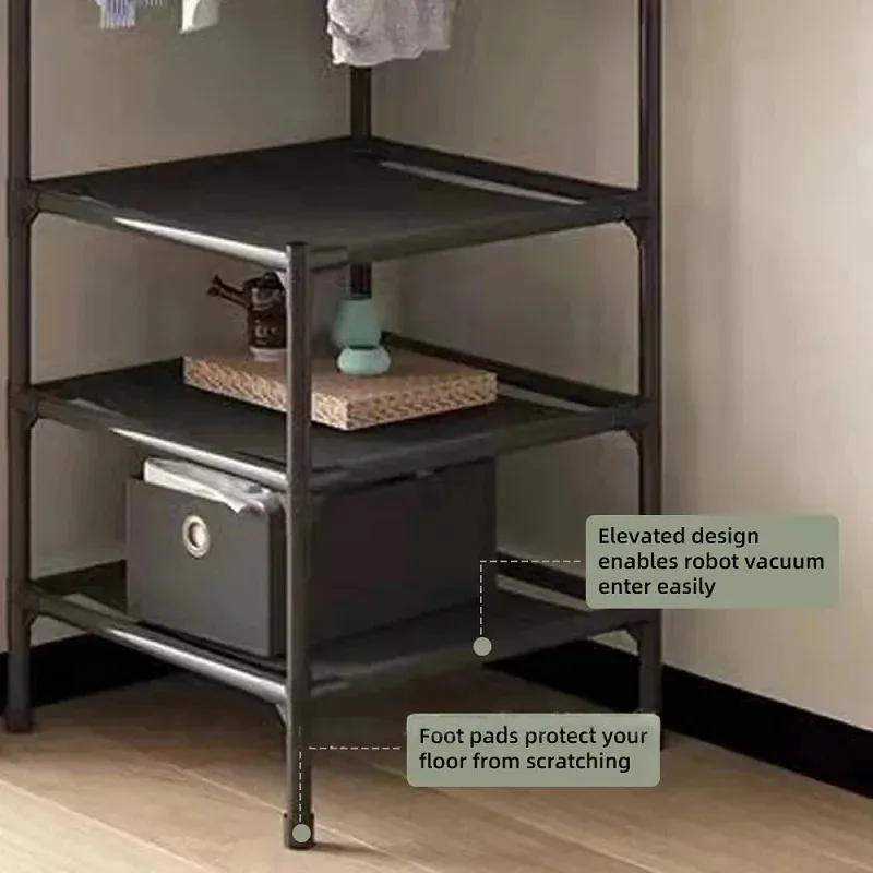 Portant à vêtements d’angle multifonction avec étagères – Métal inoxydable – 3 niveaux