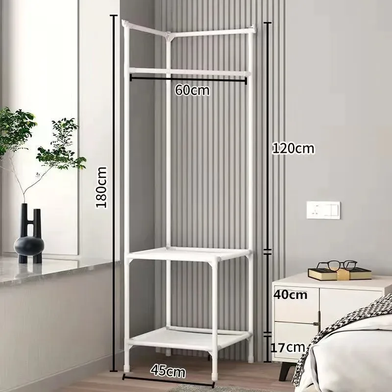 Portant à vêtements d’angle multifonction avec étagères – Métal inoxydable – 3 niveaux