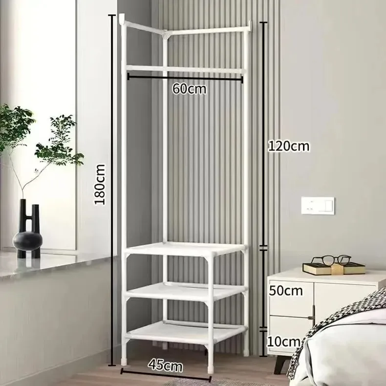 Portant à vêtements d’angle multifonction avec étagères – Métal inoxydable – 3 niveaux