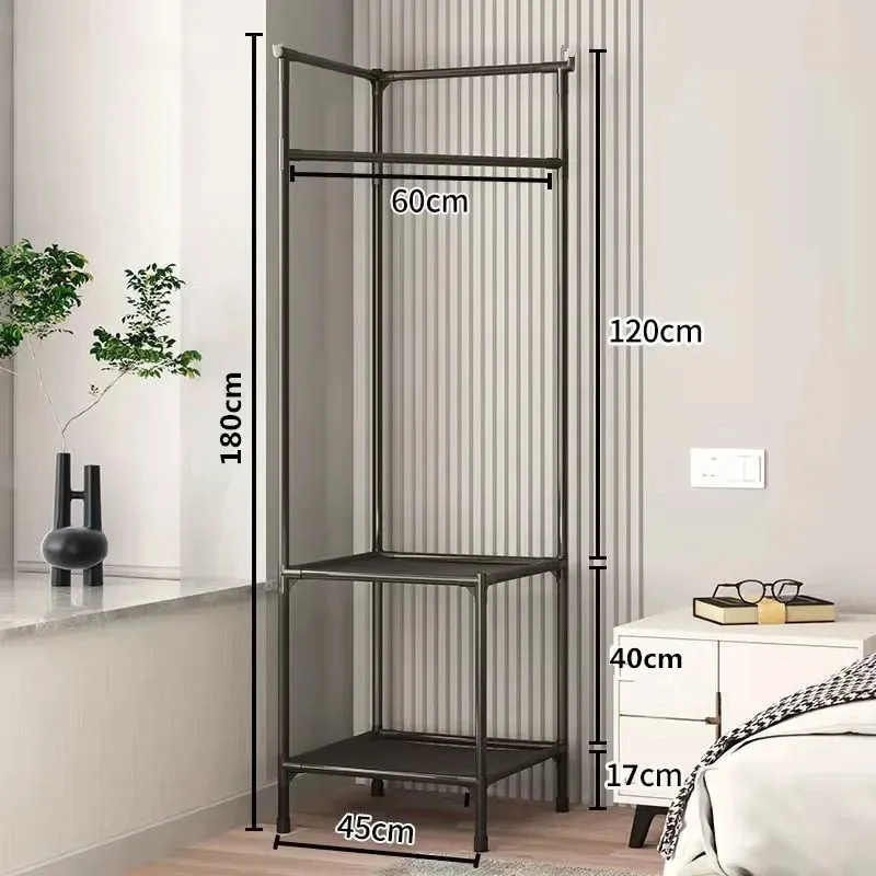 Portant à vêtements d’angle multifonction avec étagères – Métal inoxydable – 3 niveaux