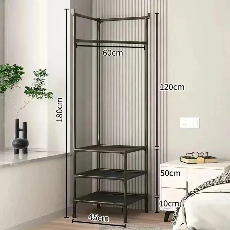 Portant à vêtements d’angle multifonction avec étagères – Métal inoxydable – 3 niveaux