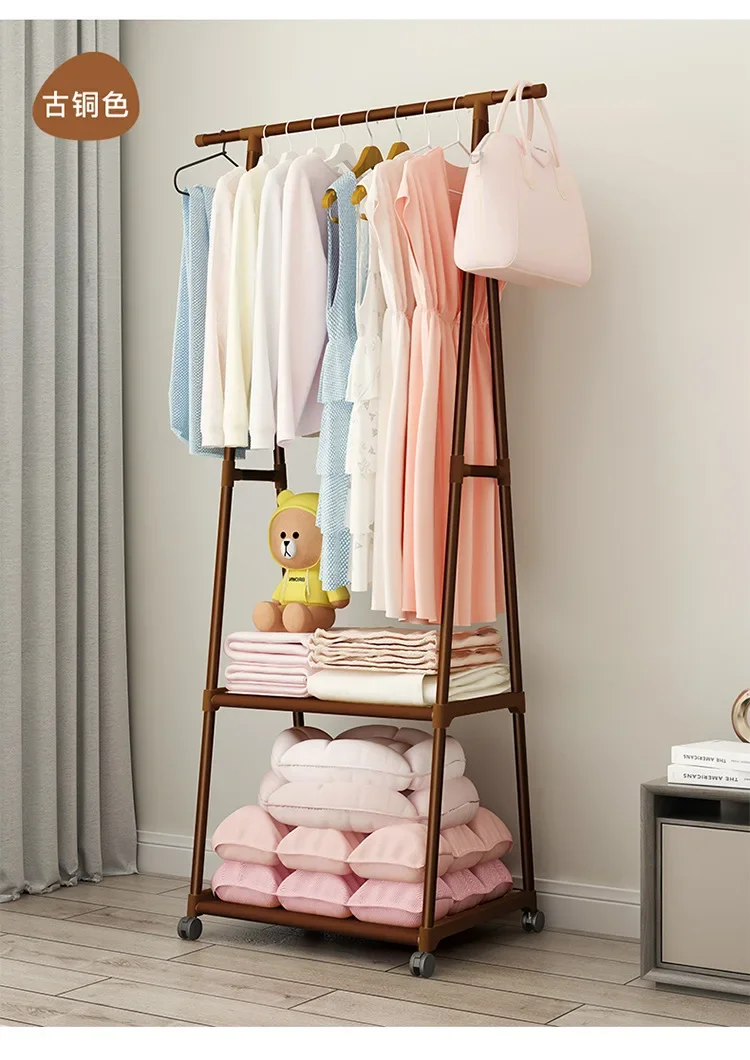 Portant à vêtements moderne avec étagère, crochets muraux et roulettes – Style antique