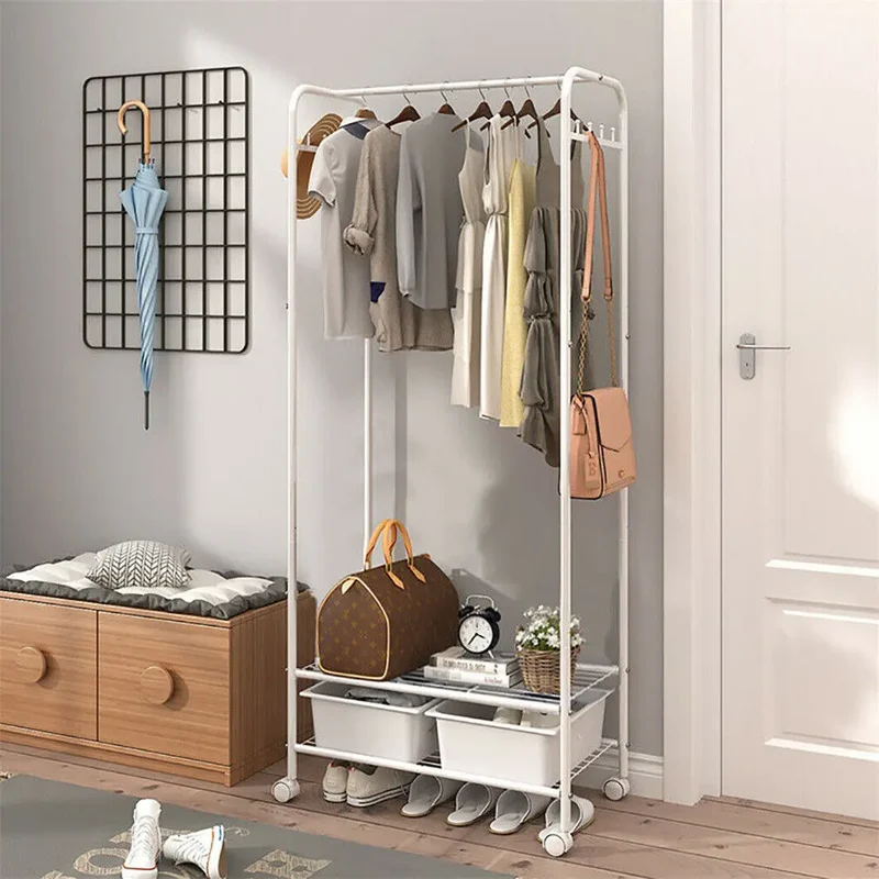 Portant à vêtements avec étagère de rangement et roulettes