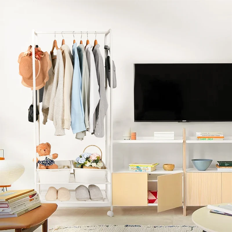 Portant à vêtements avec étagère de rangement et roulettes