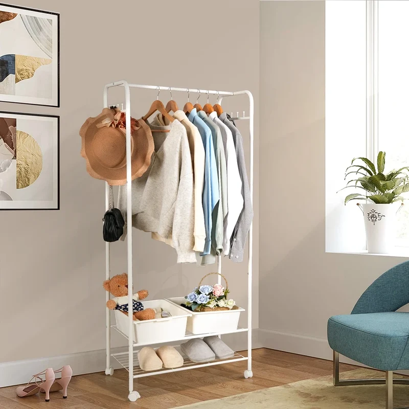 Portant à vêtements avec étagère de rangement et roulettes
