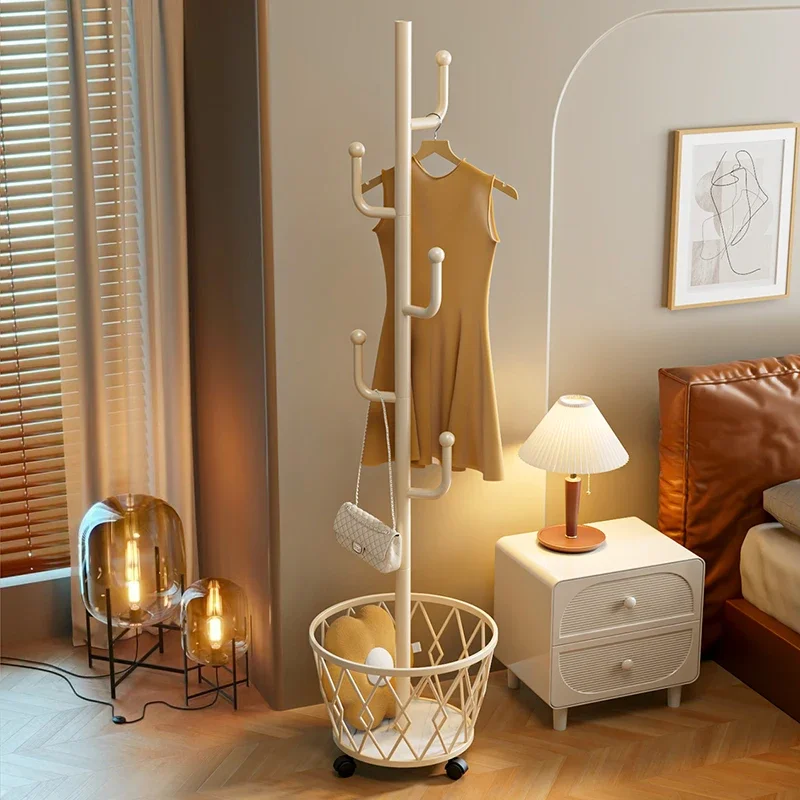 Portant Vêtements Sur Pied Métal avec Rangement - Porte-Manteau Vertical