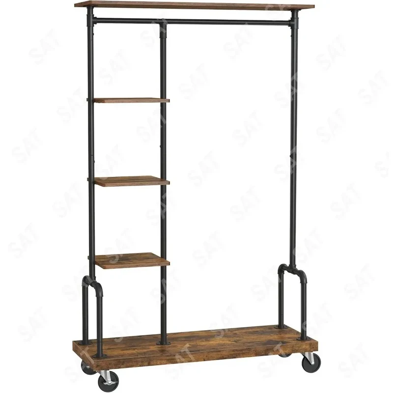 Portant Vêtements à Roulettes 5 Étages - Organisateur Mobile Style Industriel