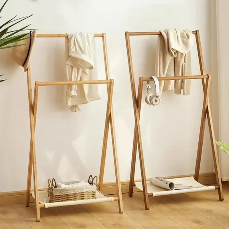 Étendoir Vêtements Pliable Bambou - Organisateur Multifonction Couloir