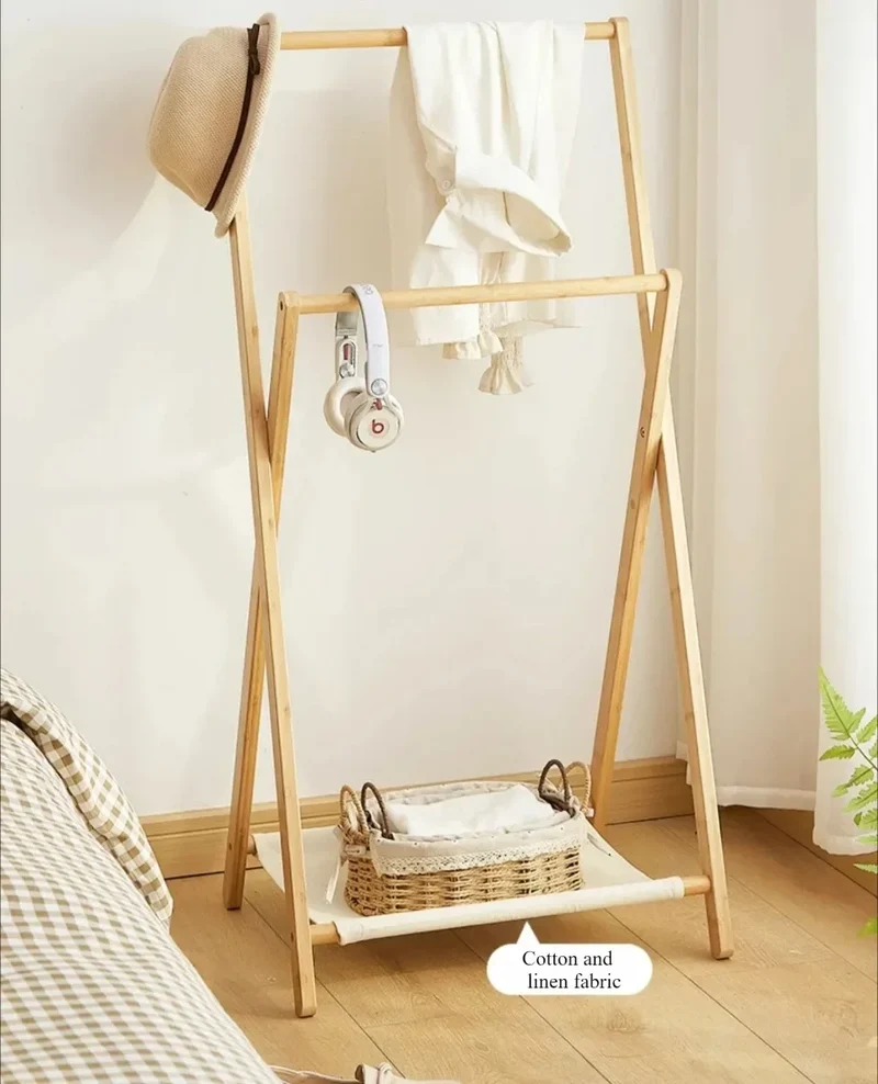 Étendoir Vêtements Pliable Bambou - Organisateur Multifonction Couloir