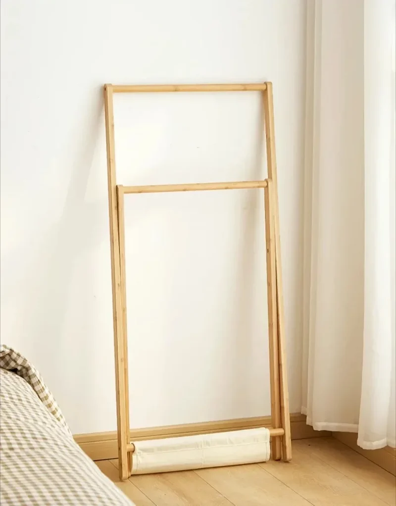 Étendoir Vêtements Pliable Bambou - Organisateur Multifonction Couloir