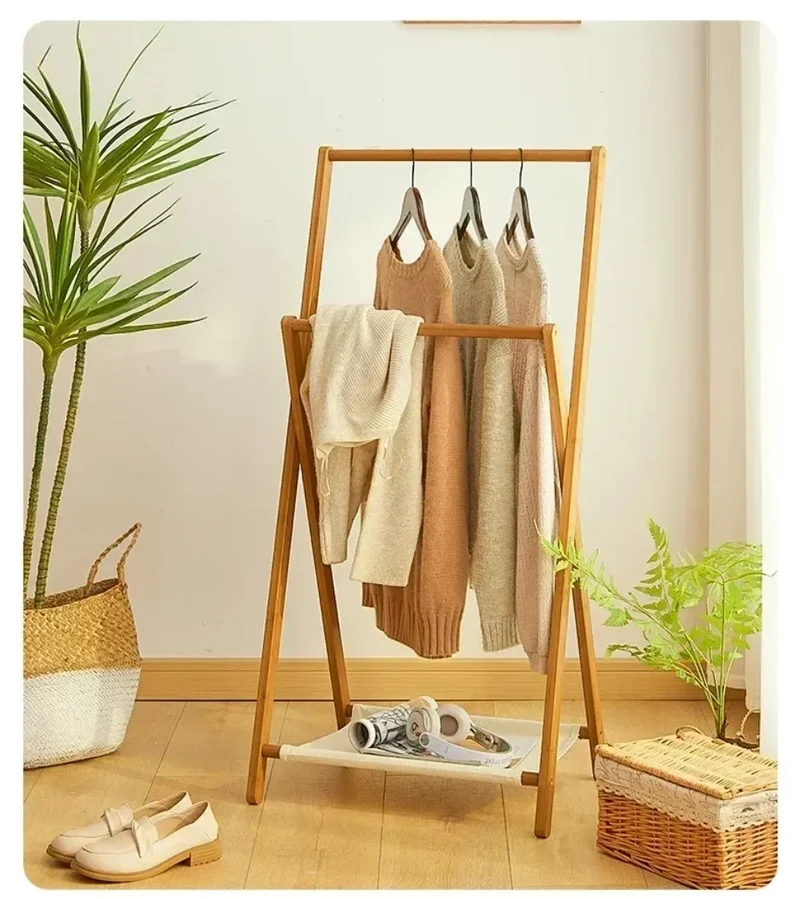 Étendoir Vêtements Pliable Bambou - Organisateur Multifonction Couloir