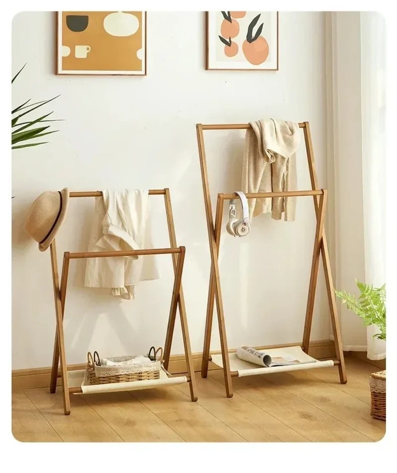 Étendoir Vêtements Pliable Bambou - Organisateur Multifonction Couloir