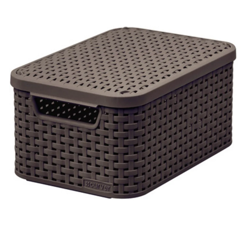 Basket with lid Curver Rattan Style M dark brown colour