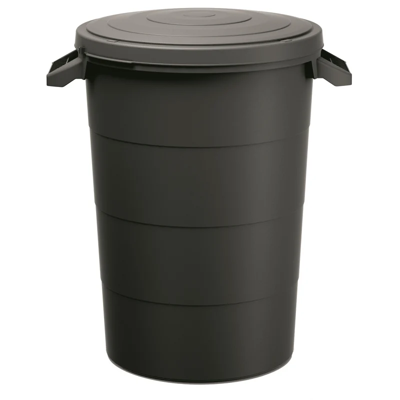 Keden SMOOTH Litter Waste Bin Bucket 80L Outdoor with Lid Handles Black Recycling Compost Garbage Can