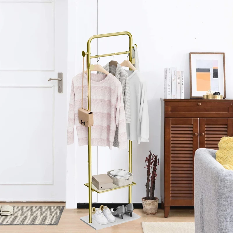 Porte-Manteau sur Pied en Métal Doré Wisfor – Élégant Support pour Chapeaux, Écharpes et Sacs