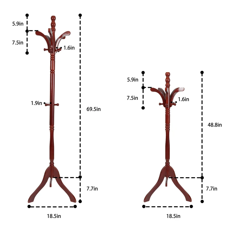 Portant en Bois avec Patères – Hauteur Réglable pour Entrée et Salon
