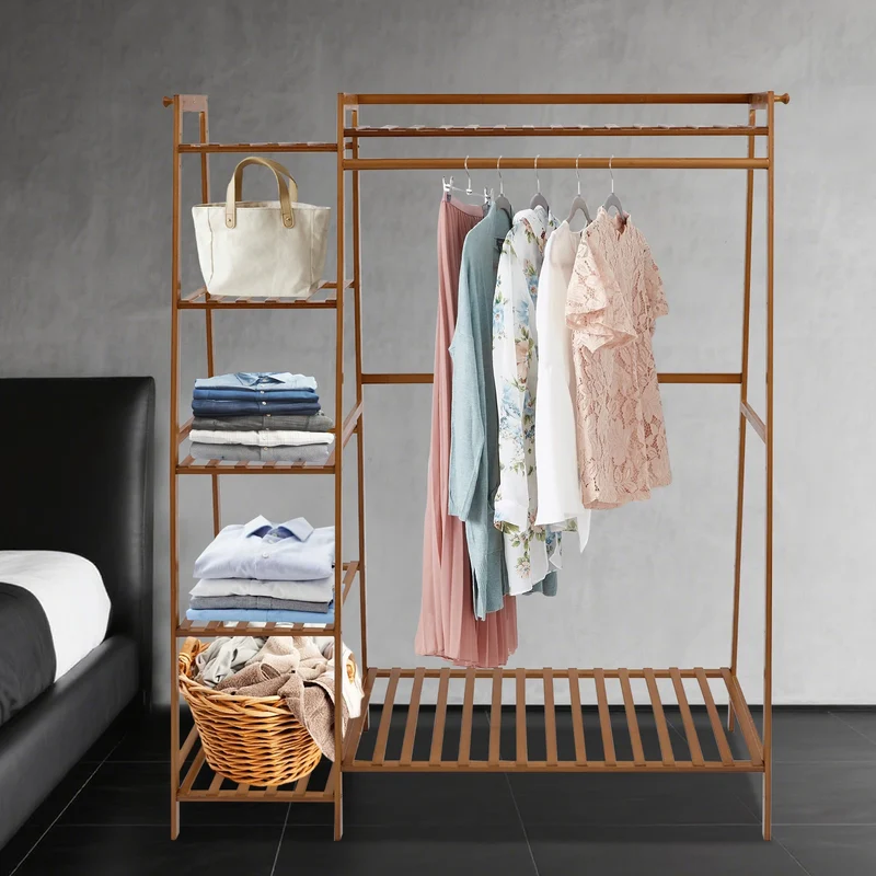 Portant en Bambou à 7 Étagères – Rangement Polyvalent pour Vêtements et Accessoires