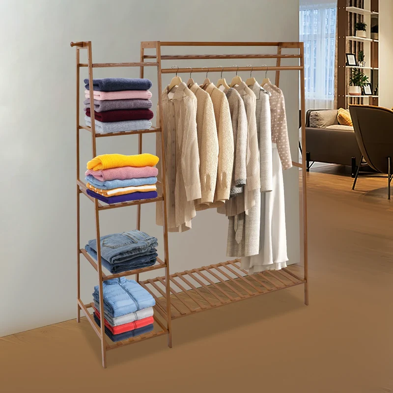Portant en Bambou à 7 Étagères – Rangement Polyvalent pour Vêtements et Accessoires