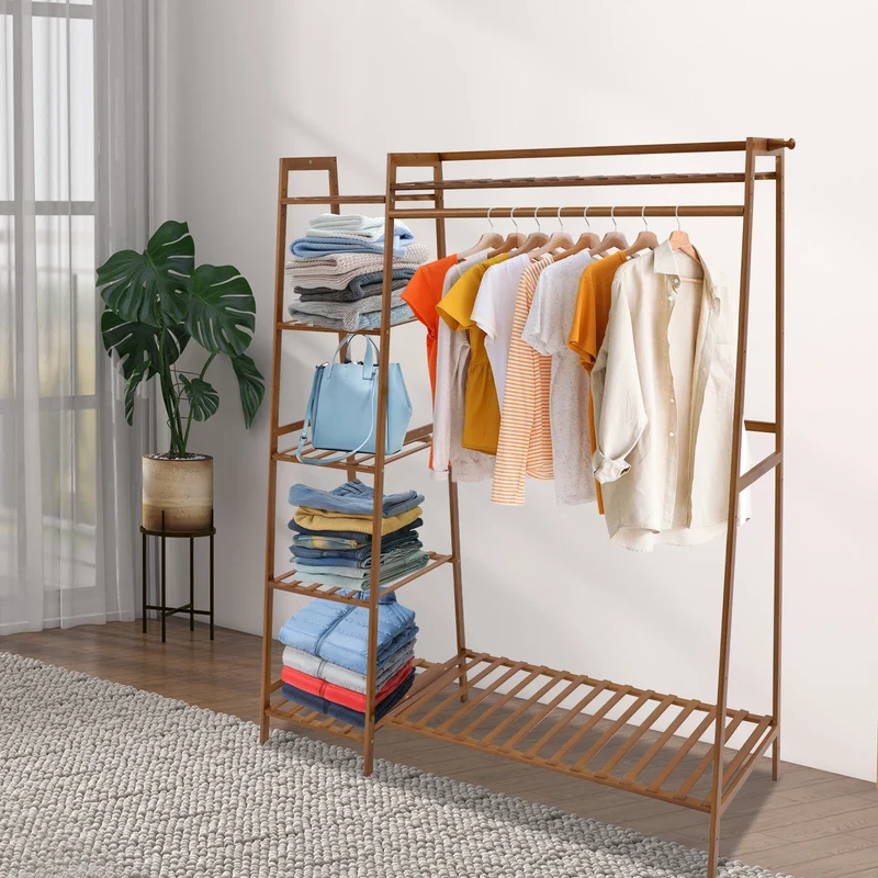 Portant en Bambou à 7 Étagères – Rangement Polyvalent pour Vêtements et Accessoires