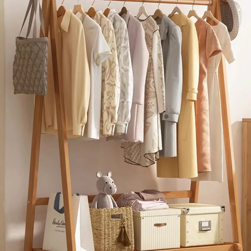 Portant Vêtement en Bambou – Organisateur de Placard pour Chambre et Salon avec 6 Crochets