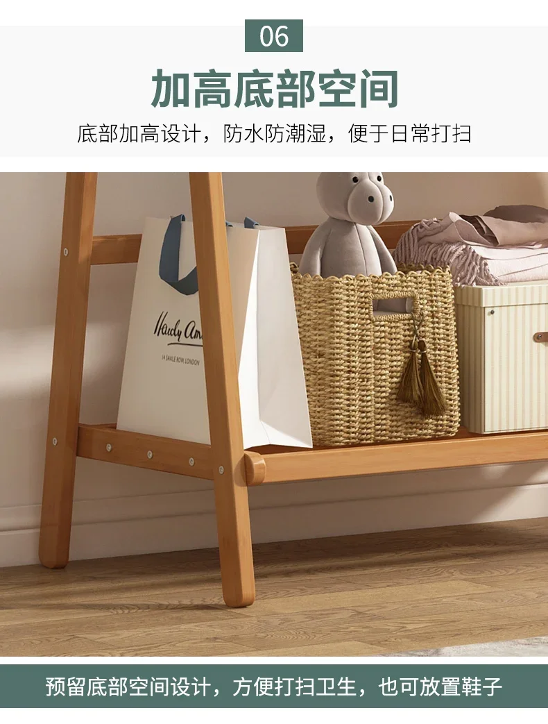 Portant Vêtement en Bambou – Organisateur de Placard pour Chambre et Salon avec 6 Crochets