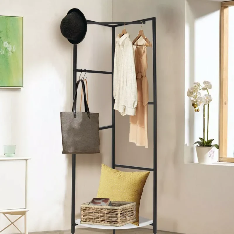 Portant d’Angle en Métal avec Étagère – Idéal pour Entrée, Chambre ou Salon