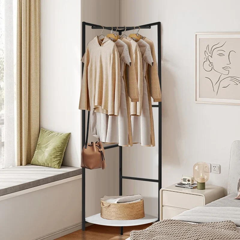 Portant d’Angle en Métal avec Étagère – Idéal pour Entrée, Chambre ou Salon