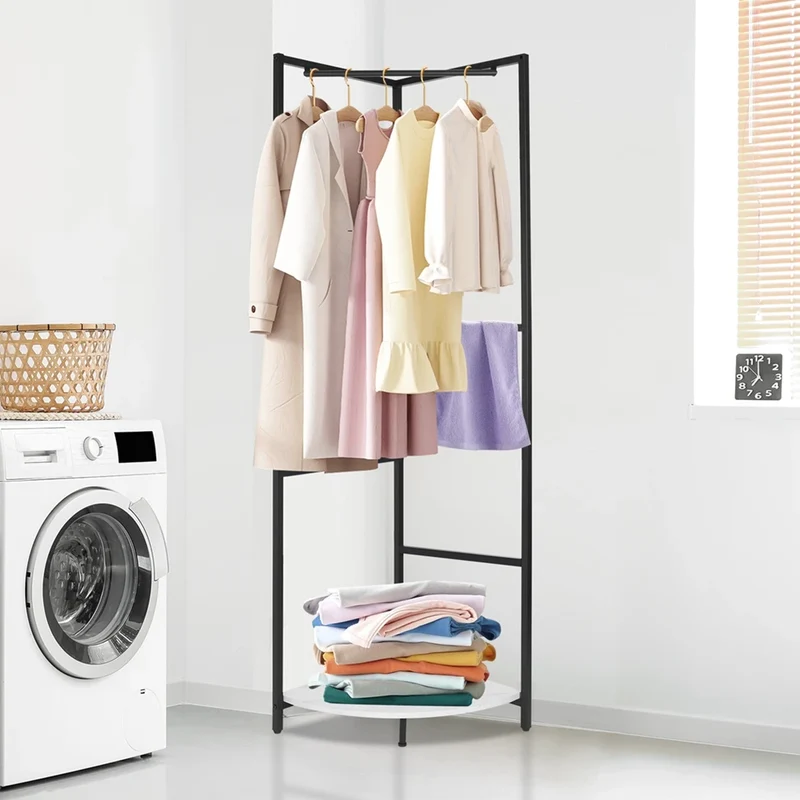 Portant d’Angle en Métal avec Étagère – Idéal pour Entrée, Chambre ou Salon