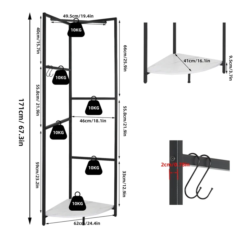Portant d’Angle en Métal avec Étagère – Idéal pour Entrée, Chambre ou Salon