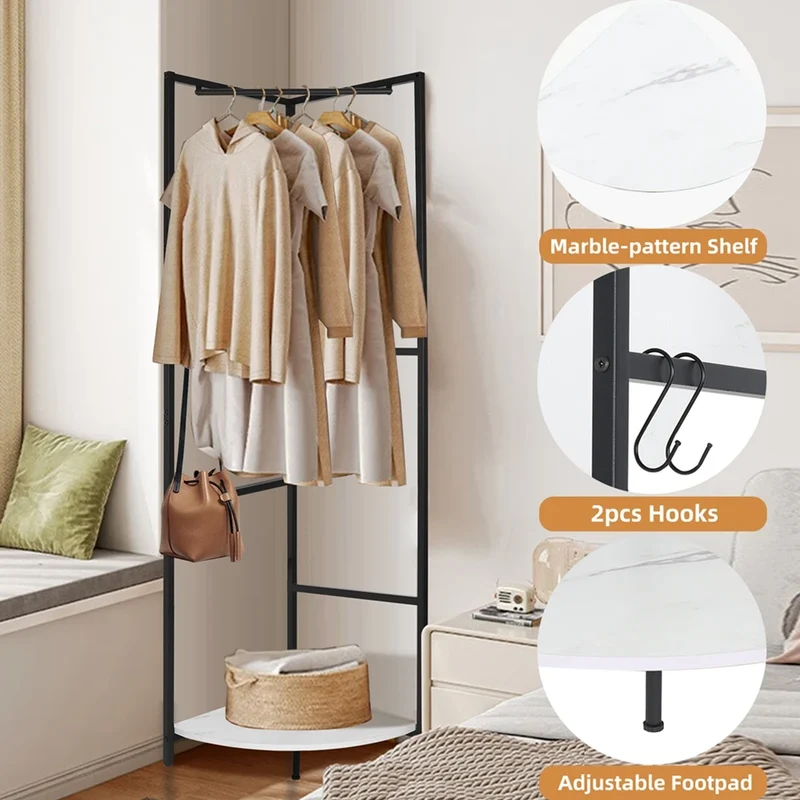 Portant d’Angle en Métal avec Étagère – Idéal pour Entrée, Chambre ou Salon