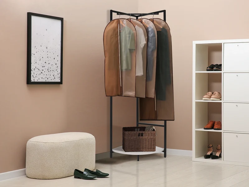 Portant d’Angle en Métal avec Étagère – Idéal pour Entrée, Chambre ou Salon