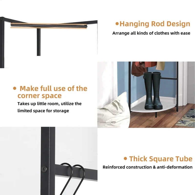 Portant d’Angle en Métal avec Étagère – Idéal pour Entrée, Chambre ou Salon