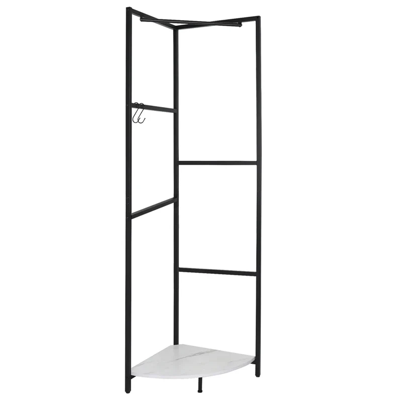 Portant d’Angle en Métal avec Étagère – Idéal pour Entrée, Chambre ou Salon
